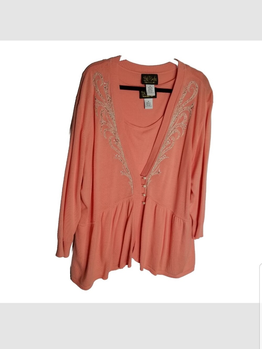 Bob Mackie Cardigan + Tank Women’s Size 3X Beaded Wearable Art Peachy Pink